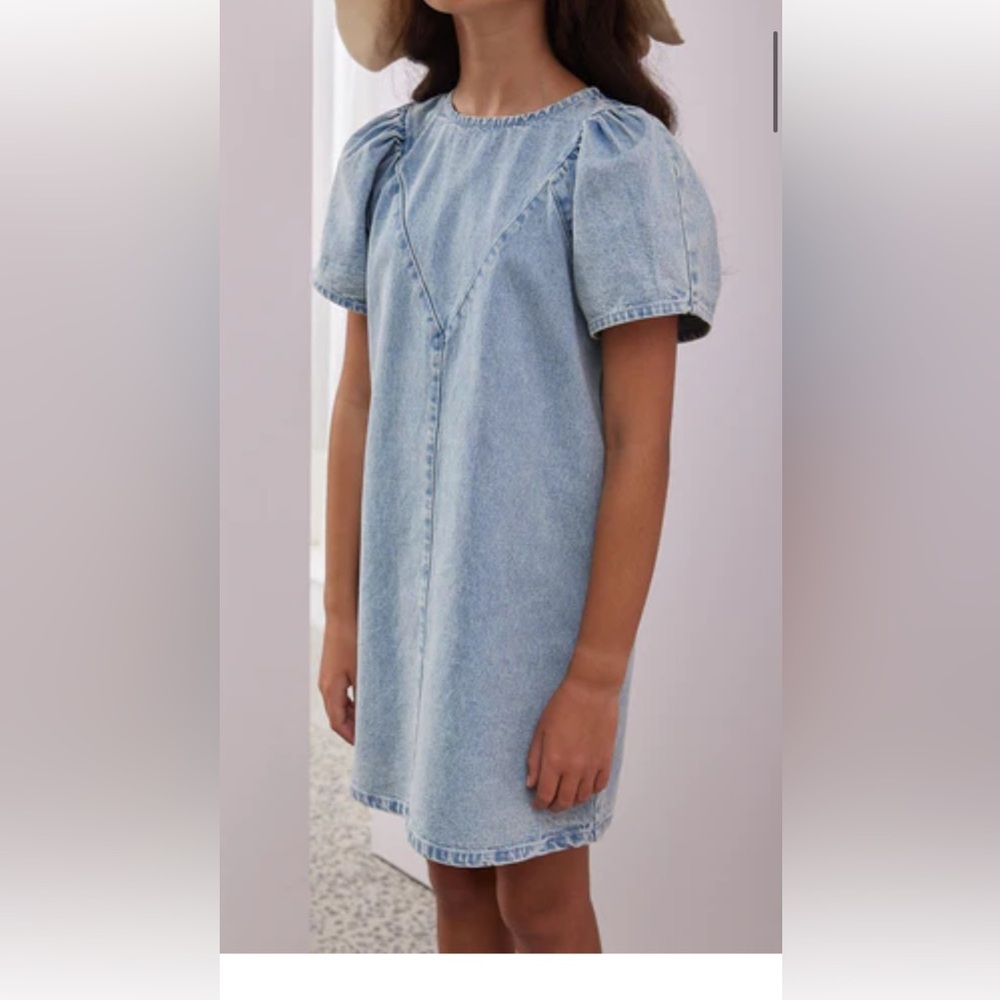 Steph the Label Girl’s acid wash denim short sleeved dress.
